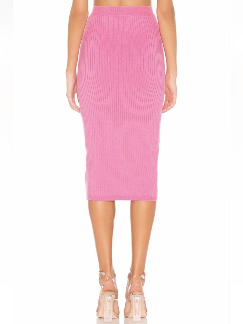 Free People Skyline Pink Midi Ribbed Knit Pencil Skirt NWT Size Large - Picture 2 of 10